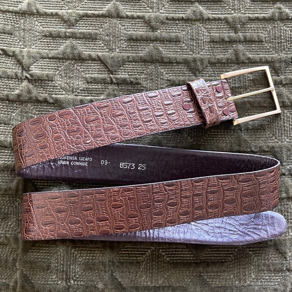 jaquatinga lizard grain cowhide brown belt 38 snap off belt buckle vintage